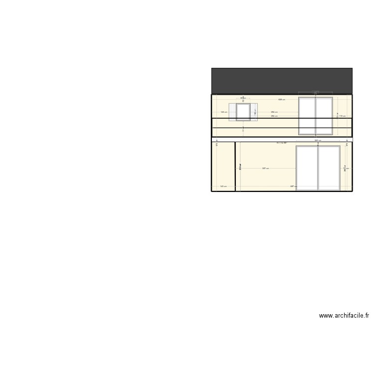 Façade SSE. Plan de 1 pièce et 47 m2