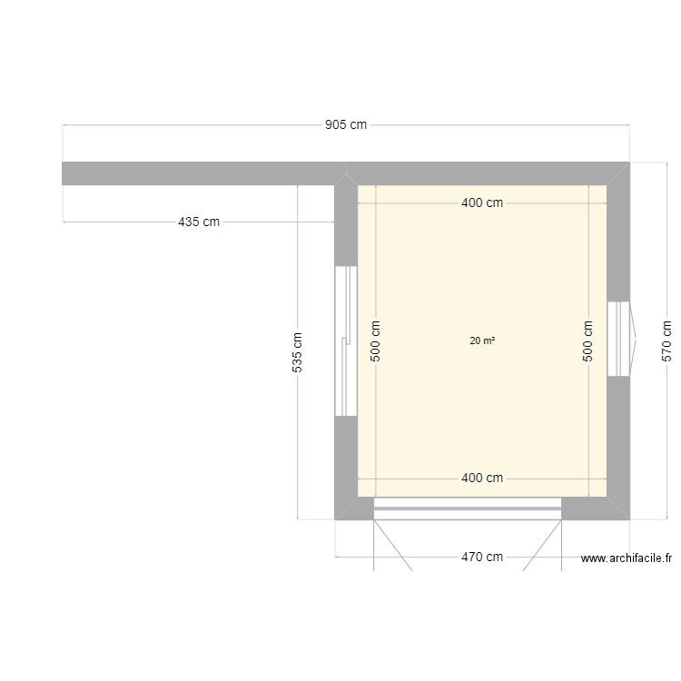 Abris avec auvent. Plan de 1 pièce et 20 m2