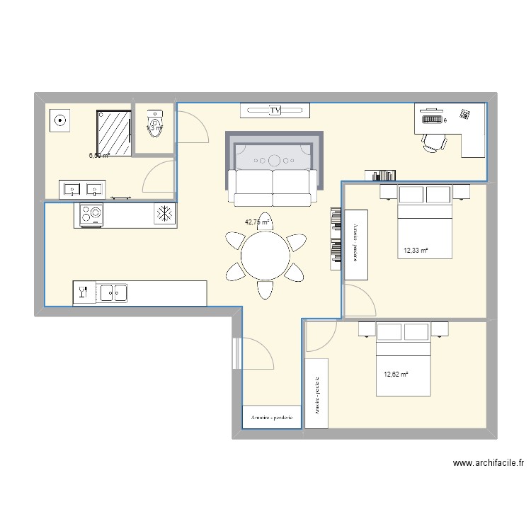 Appart St Martin 3. Plan de 5 pièces et 76 m2