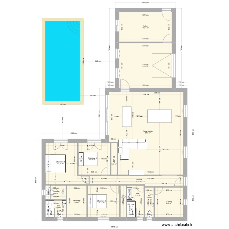 béa11. Plan de 15 pièces et 176 m2