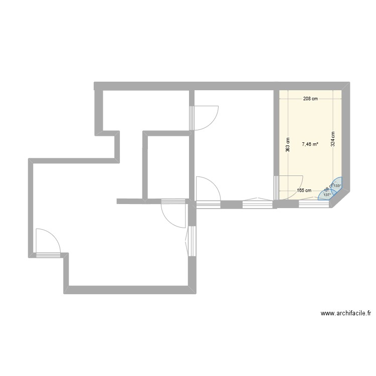 BC lg. Plan de 1 pièce et 7 m2