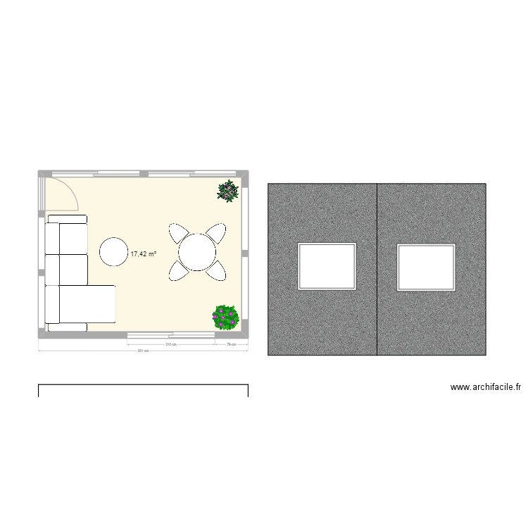 Véranda Ocreville. Plan de 1 pièce et 17 m2