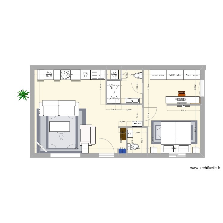 maison salon gardenia CATHY. Plan de 3 pièces et 48 m2