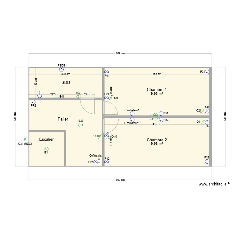 etage V3 final. Plan de 5 pièces et 34 m2