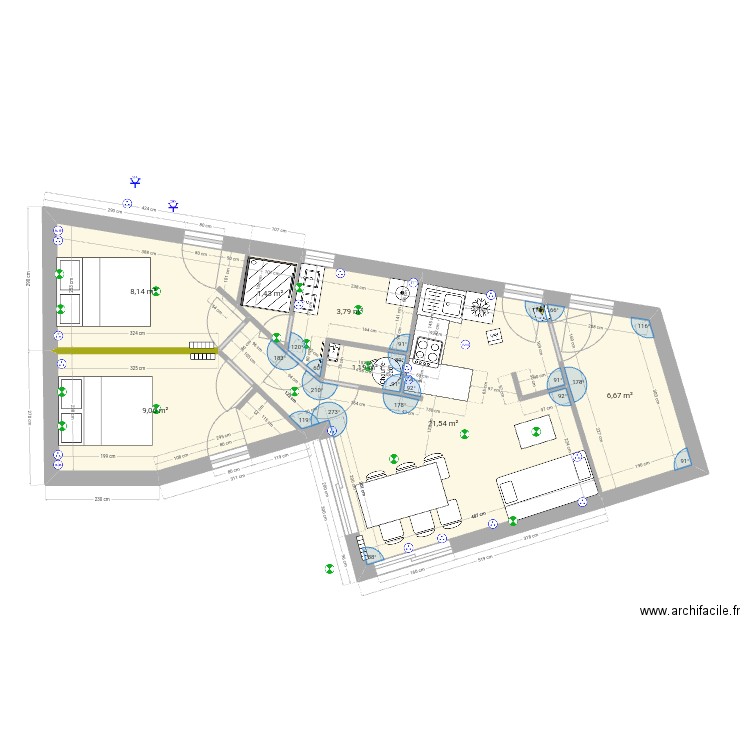 WC INDEPENDANT. Plan de 7 pièces et 52 m2