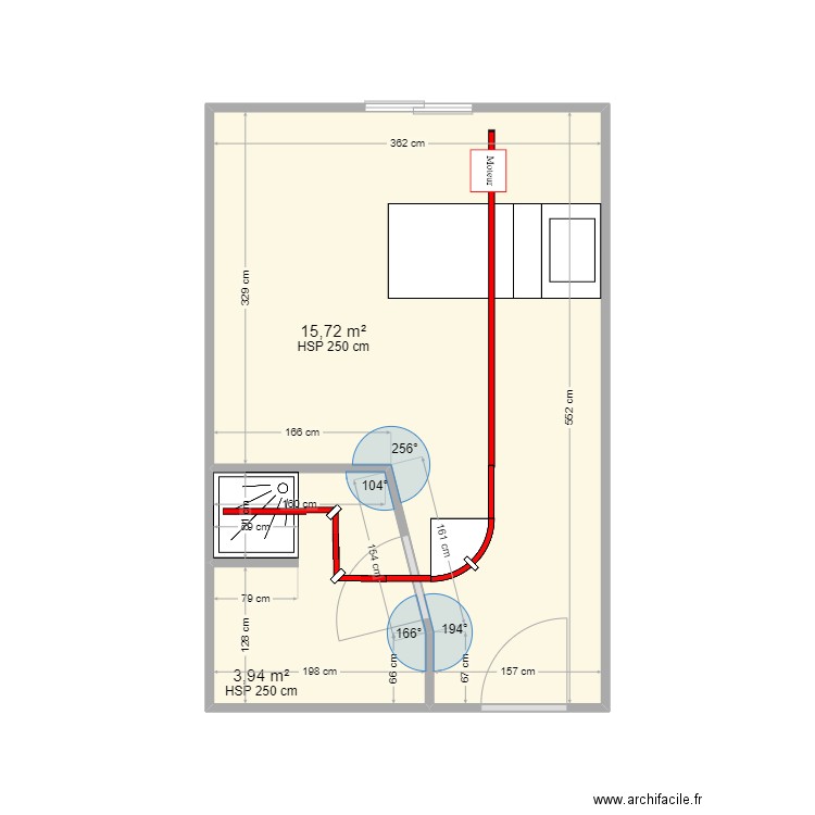 EHPAD SIMPLE  RAIL COURBE. Plan de 2 pièces et 20 m2