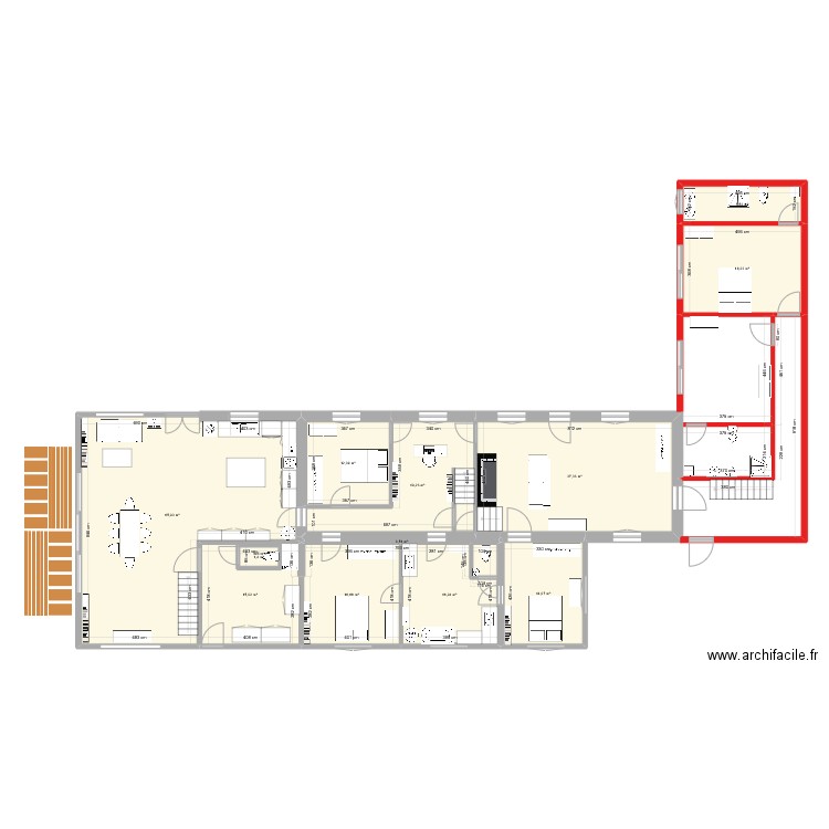 Les Hogues - modification phase 2. Plan de 20 pièces et 256 m2