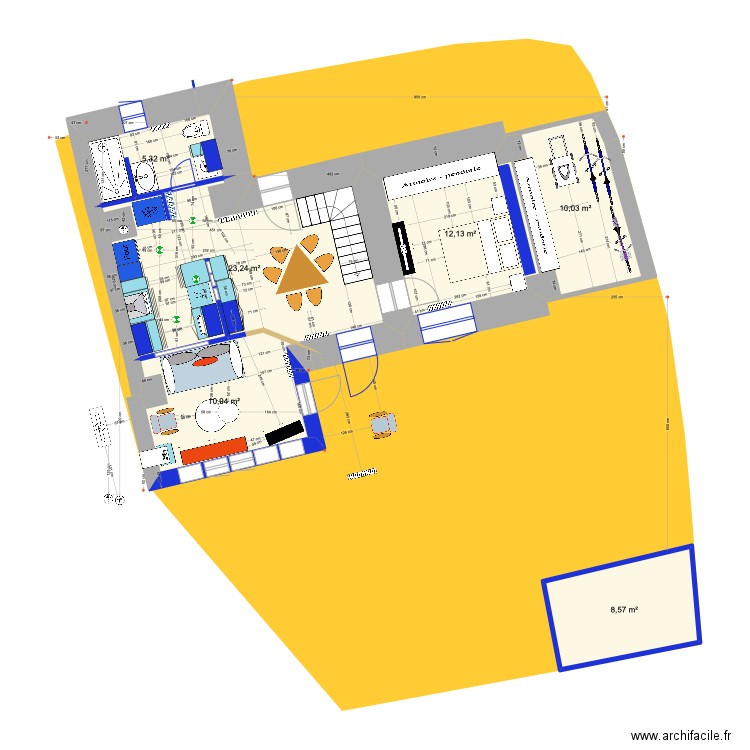 PRIEUX  RDC projet 3 eco salon sud. Plan de 6 pièces et 70 m2