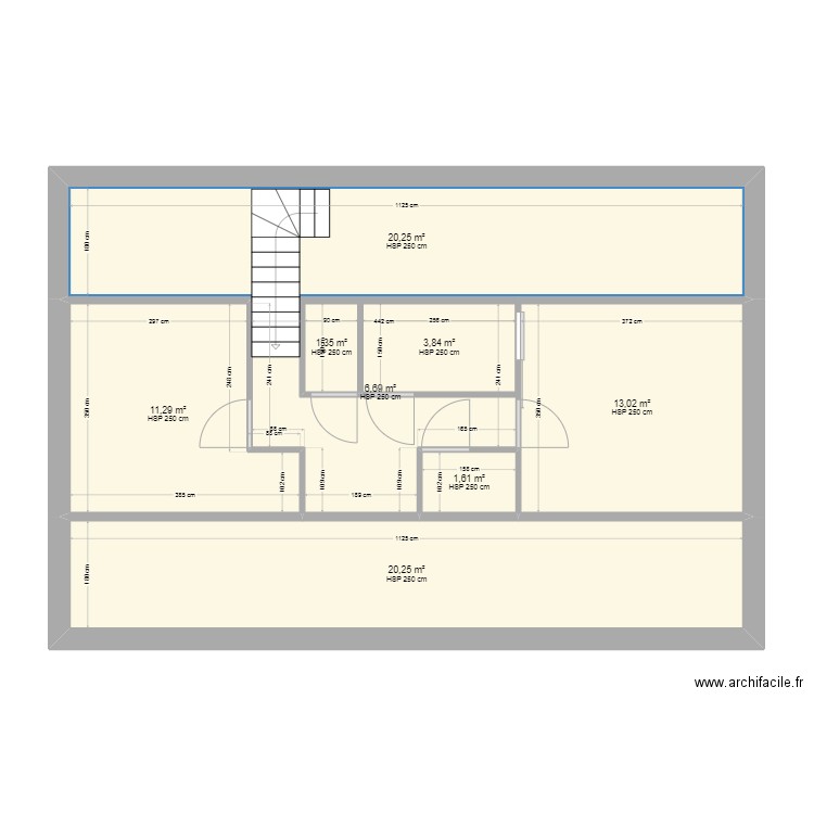 Combles 3. Plan de 8 pièces et 84 m2