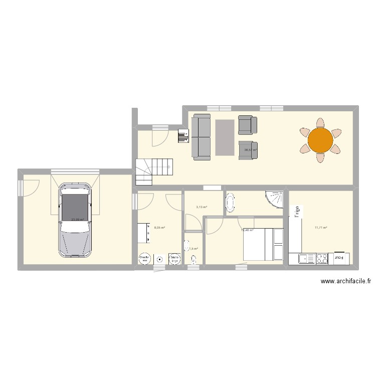 HHH. Plan de 7 pièces et 97 m2