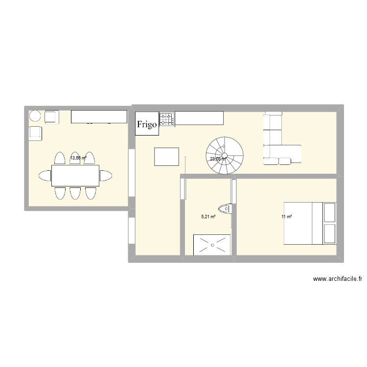 Ruinne. Plan de 4 pièces et 53 m2