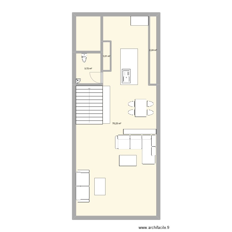 magasin. Plan de 4 pièces et 77 m2