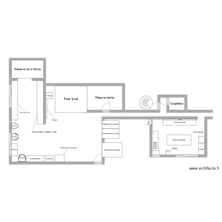 Boulangerie. Plan de 2 pièces et 12 m2