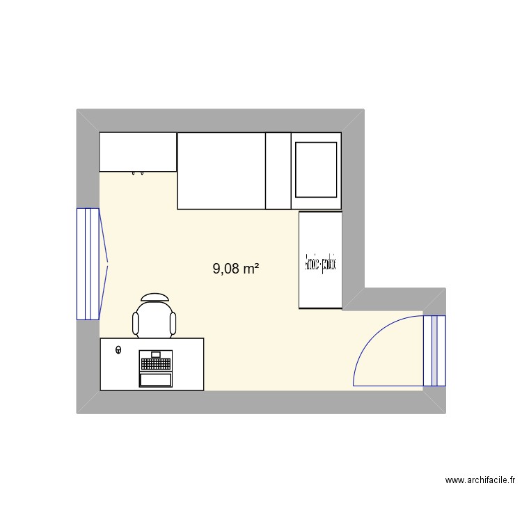 ch ambre 2. Plan de 1 pièce et 9 m2