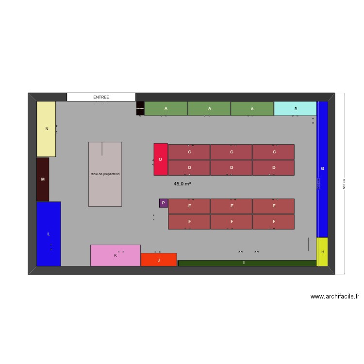 magasin. Plan de 1 pièce et 46 m2