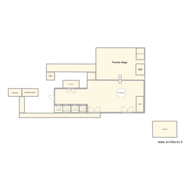 lycée . Plan de 18 pièces et 89 m2