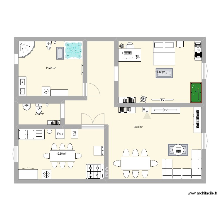 Maison de barbie. Plan de 5 pièces et 89 m2