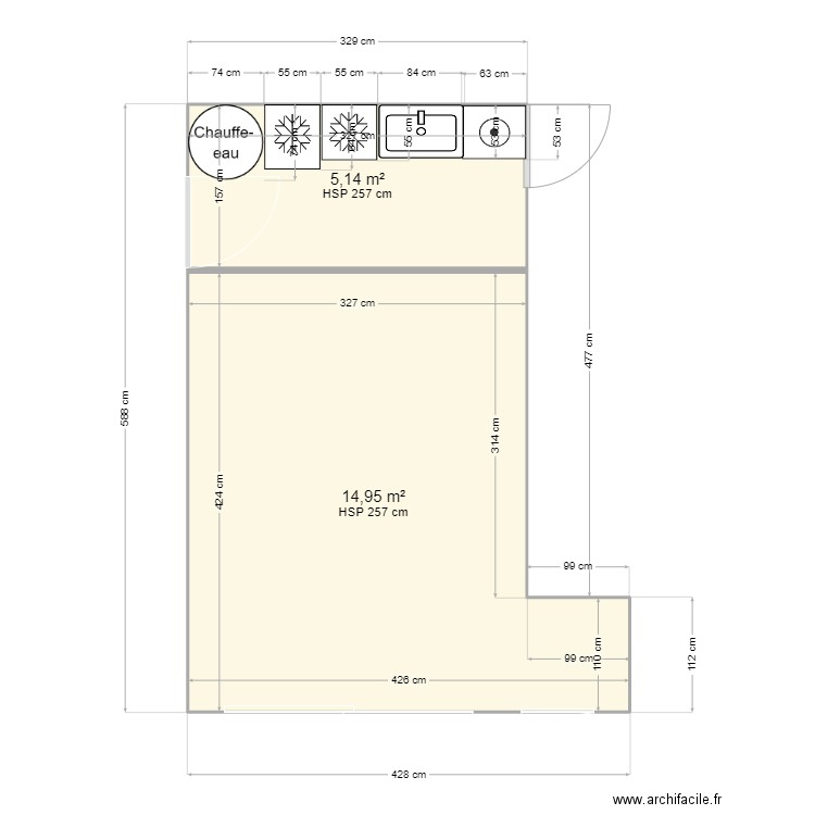 garage buanderie. Plan de 2 pièces et 20 m2