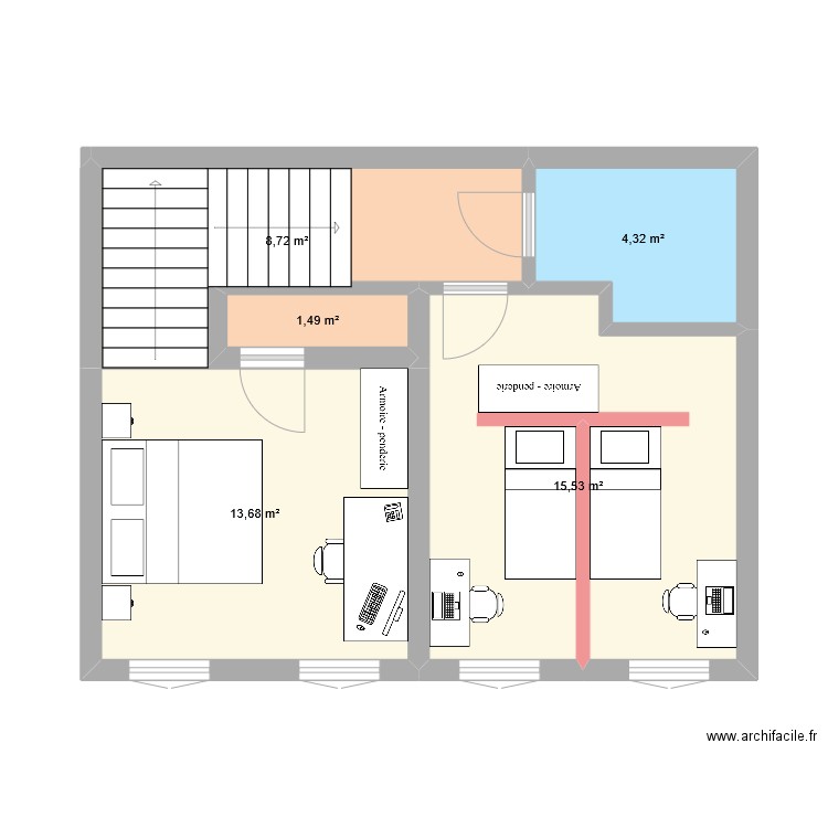 Scenario1. Plan de 5 pièces et 44 m2