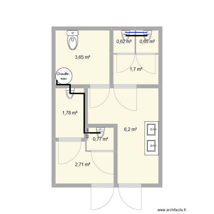 Toilettes crèche parc. Plan de 8 pièces et 18 m2