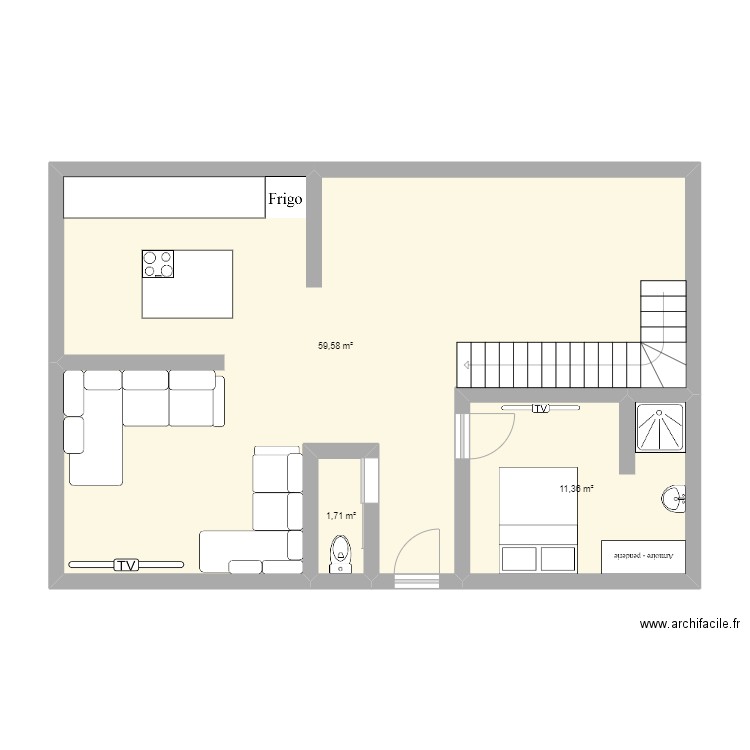 maison avec juju. Plan de 3 pièces et 73 m2