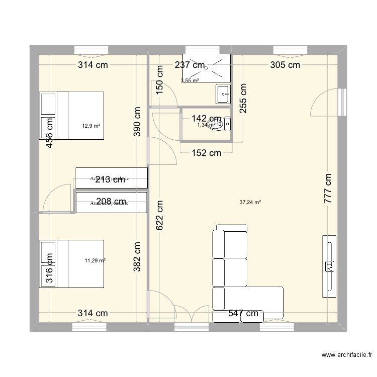 Cabinet. Plan de 5 pièces et 66 m2