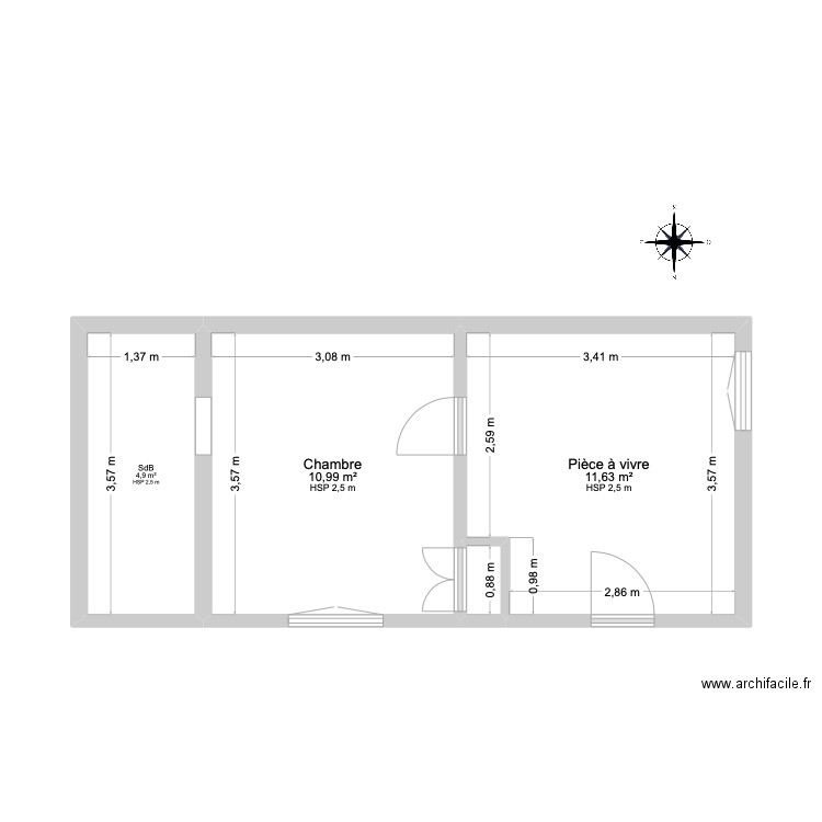 Giottani Olga. Plan de 4 pièces et 28 m2