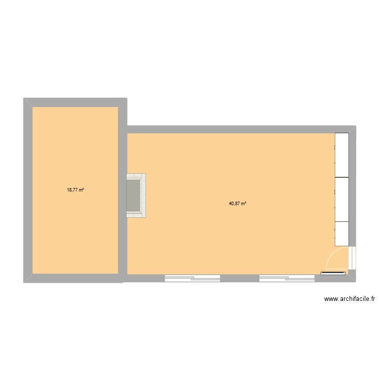 Salon. Plan de 2 pièces et 60 m2