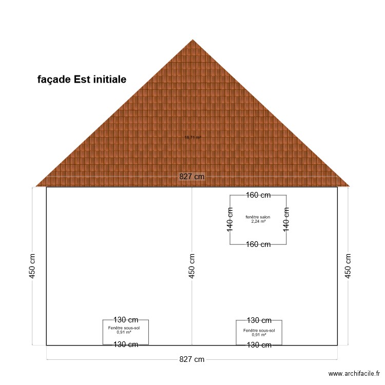 façade Est initiale. Plan de 0 pièce et 0 m2