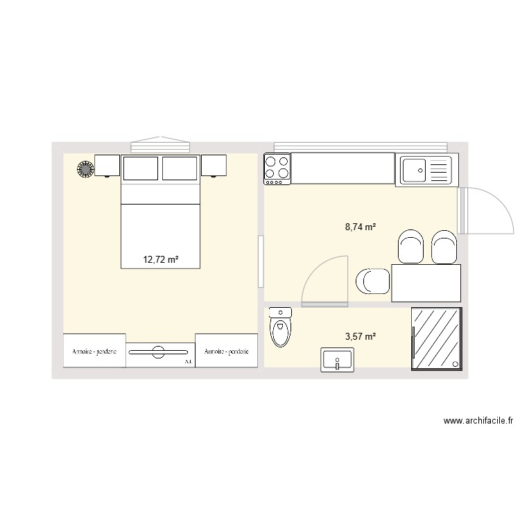 maispn. Plan de 3 pièces et 25 m2