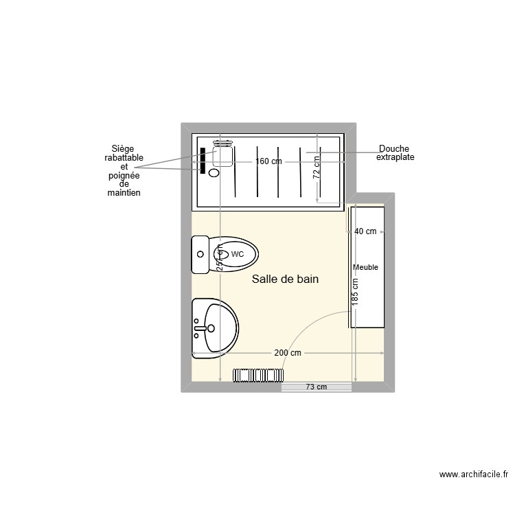 DORCA SDB adaptation. Plan de 1 pièce et 5 m2