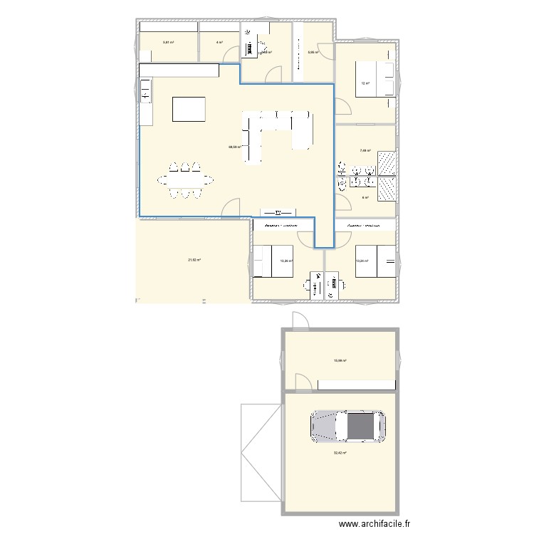 Proposition 1 pour Kévin . Plan de 13 pièces et 215 m2