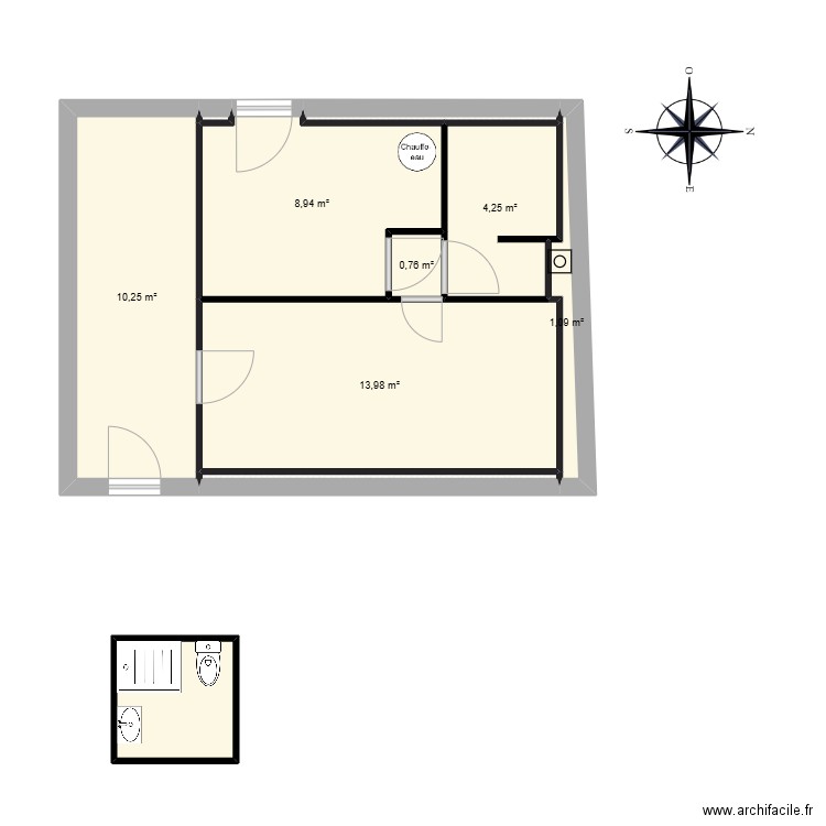 RDC Guingamp v1 actuel. Plan de 10 pièces et 43 m2