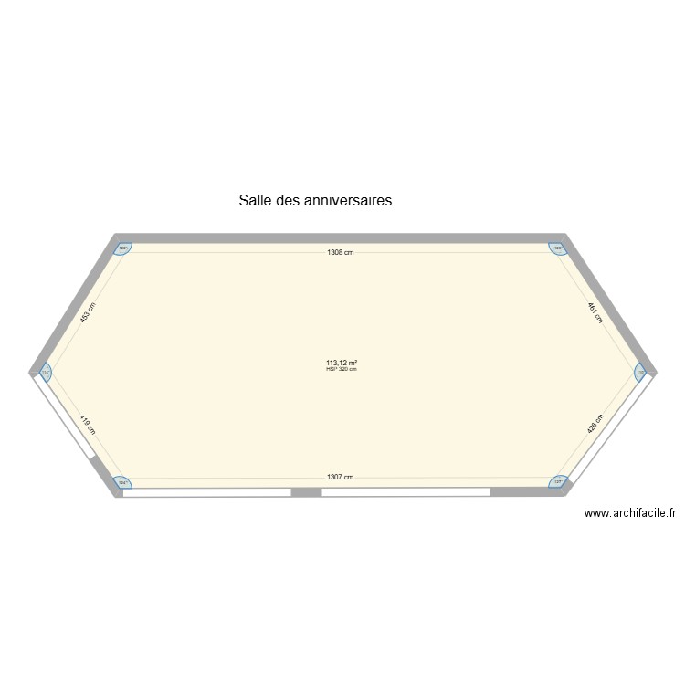 Salle des anniversaires FW. Plan de 1 pièce et 113 m2