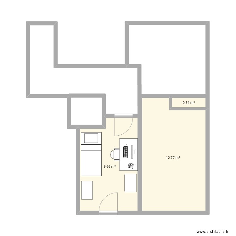 Maison angles . Plan de 3 pièces et 23 m2