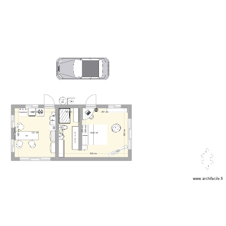 Apu HOME. Plan de 2 pièces et 32 m2