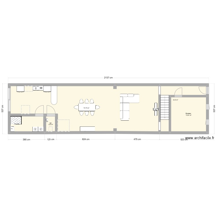 Quenast rdc. Plan de 4 pièces et 97 m2