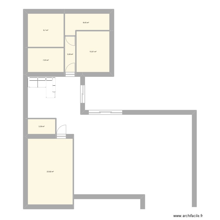 Maison agrandissement. Plan de 7 pièces et 64 m2