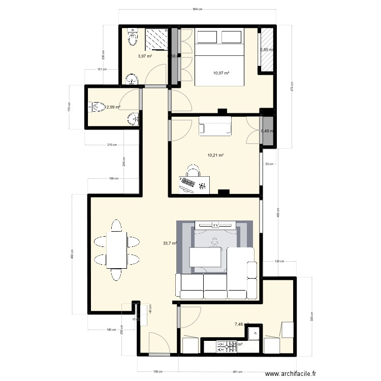 Maison Yaya + Tyty. Plan de 11 pièces et 75 m2