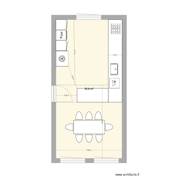 cuisine. Plan de 1 pièce et 31 m2