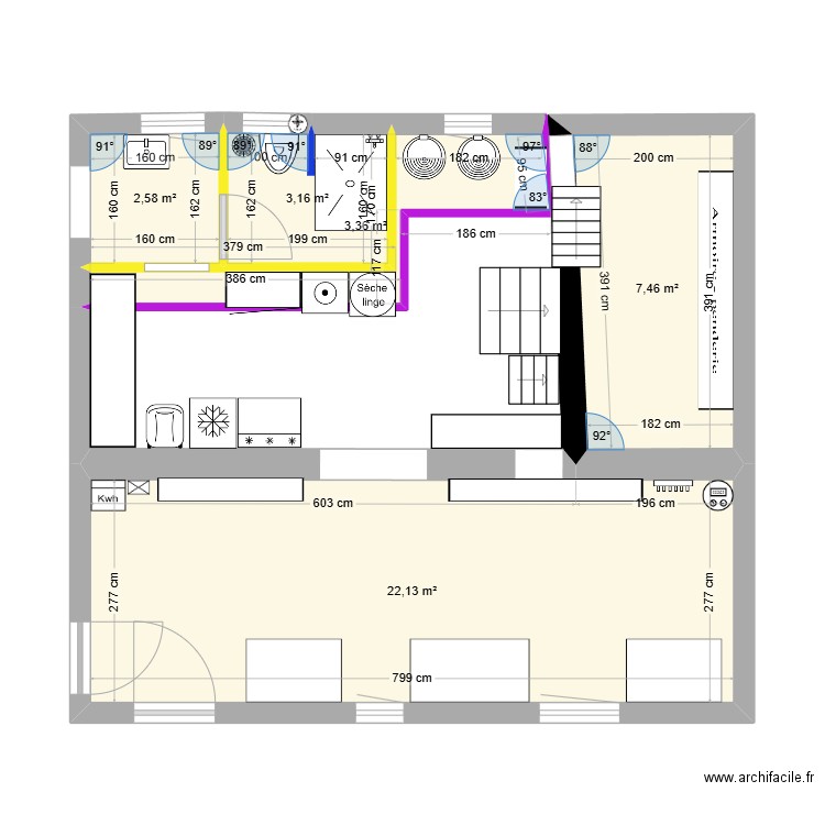 Atelier buanderie. Plan de 5 pièces et 39 m2