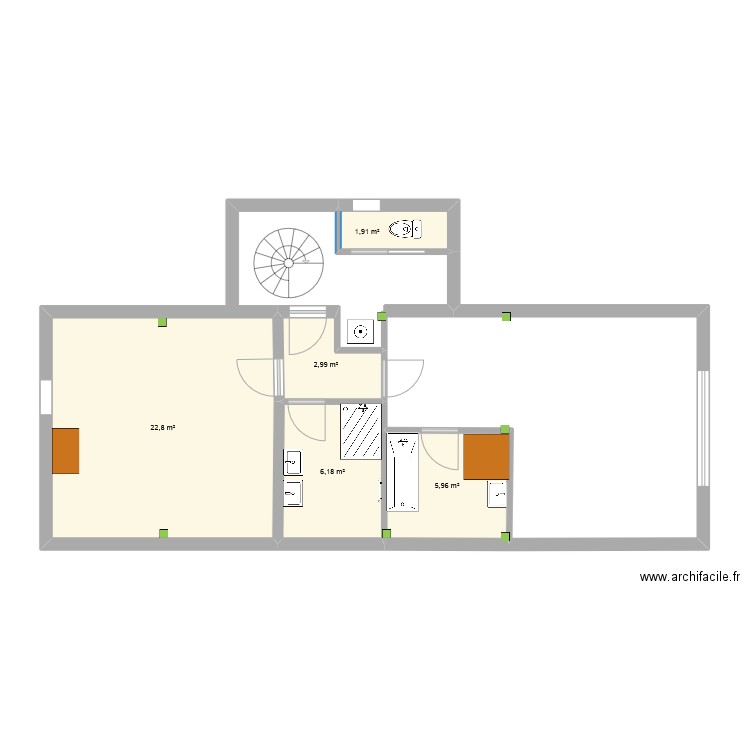 combles V6 cotation jonathan. Plan de 5 pièces et 40 m2