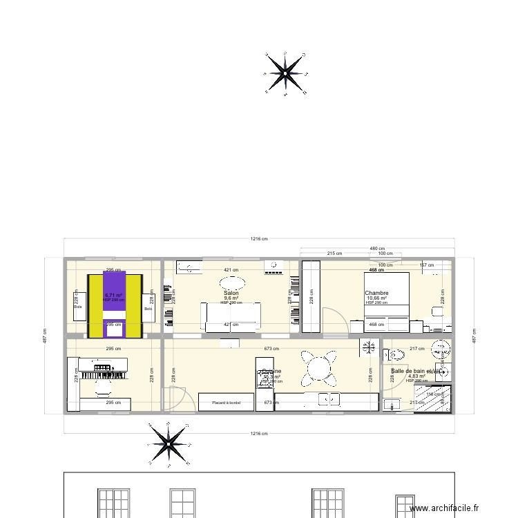 Dernière solution économique . Plan de 6 pièces et 54 m2