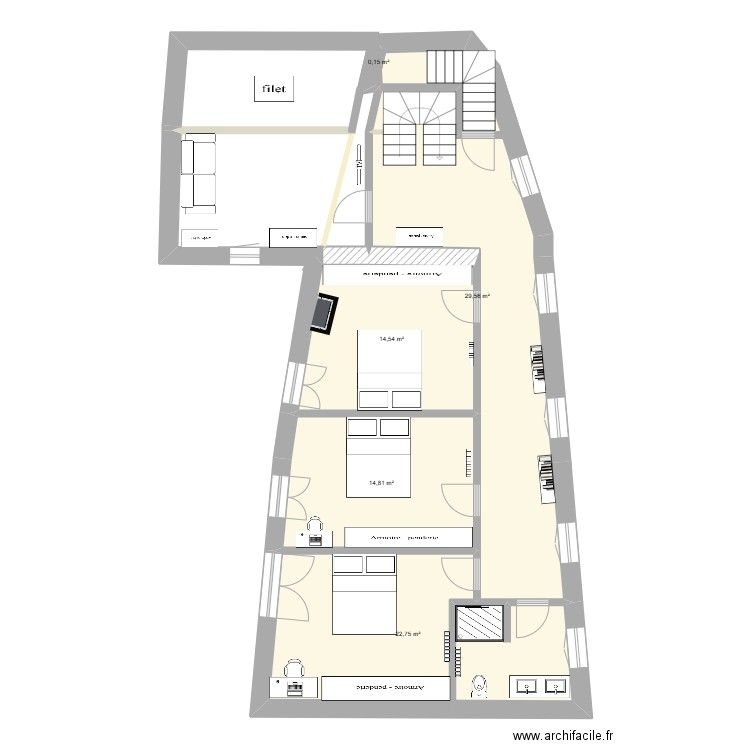 maisonétage1. Plan de 5 pièces et 82 m2