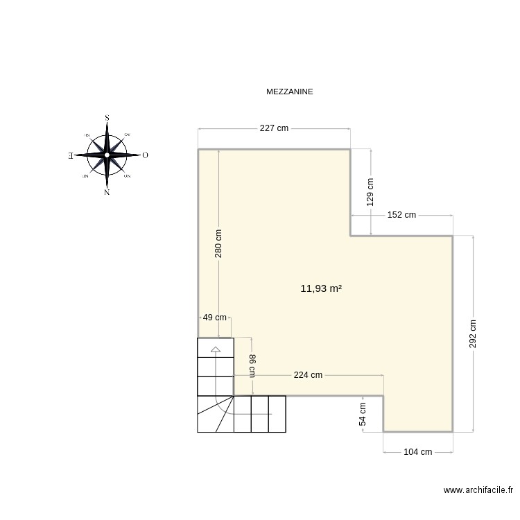 mezzanine. Plan de 1 pièce et 12 m2