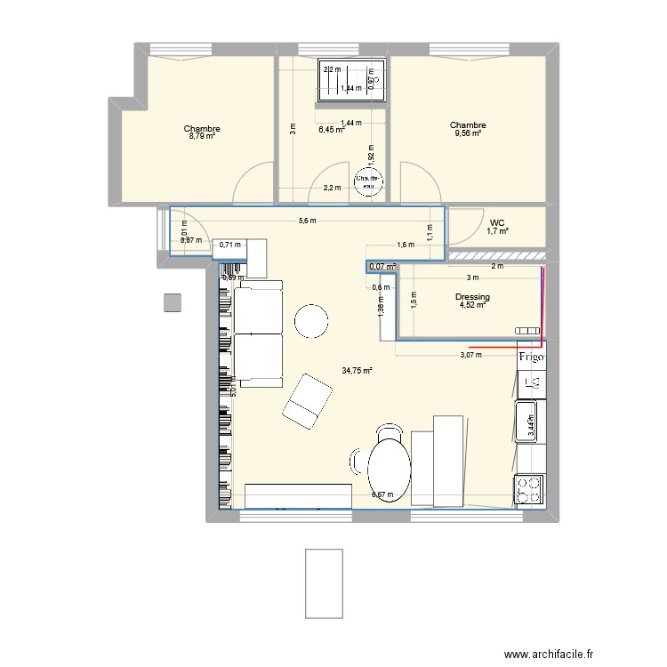 Plan V7 pipo. Plan de 8 pièces et 66 m2