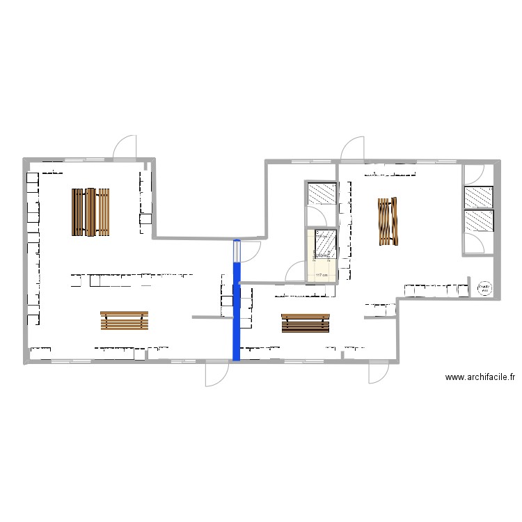 vestiaires finalisés. Plan de 1 pièce et 3 m2