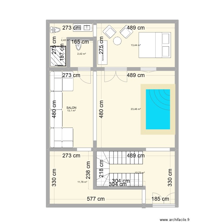 riad ocb. Plan de 7 pièces et 81 m2