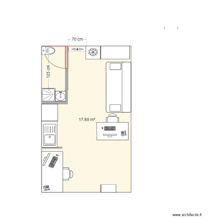 Chambre. Plan de 1 pièce et 18 m2