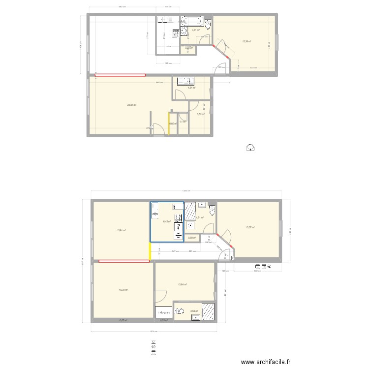 plan appartement ouverture 2-08. Plan de 18 pièces et 130 m2